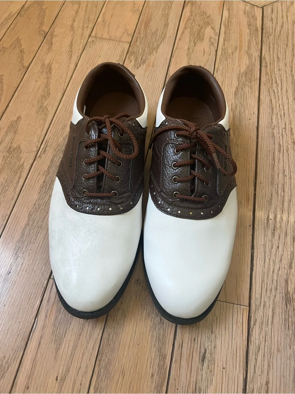 Men's Two-Tone Brown and White Leather golf Shoes